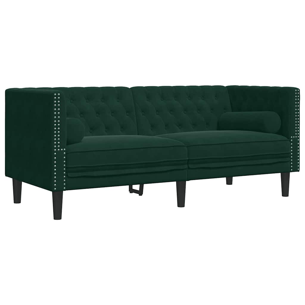 2-dijelni set sofa Chesterfield tamnozeleni baršunasti