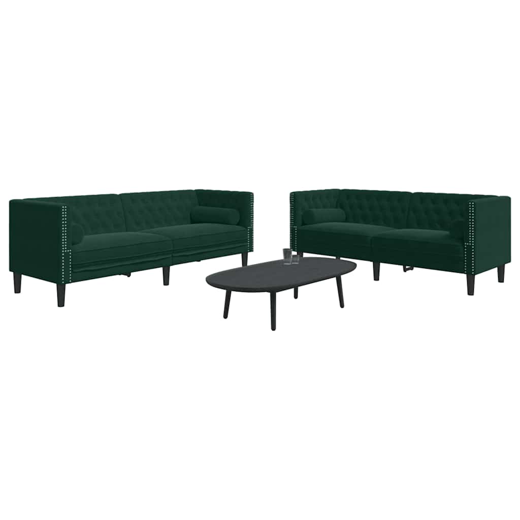 2-dijelni set sofa Chesterfield tamnozeleni baršunasti