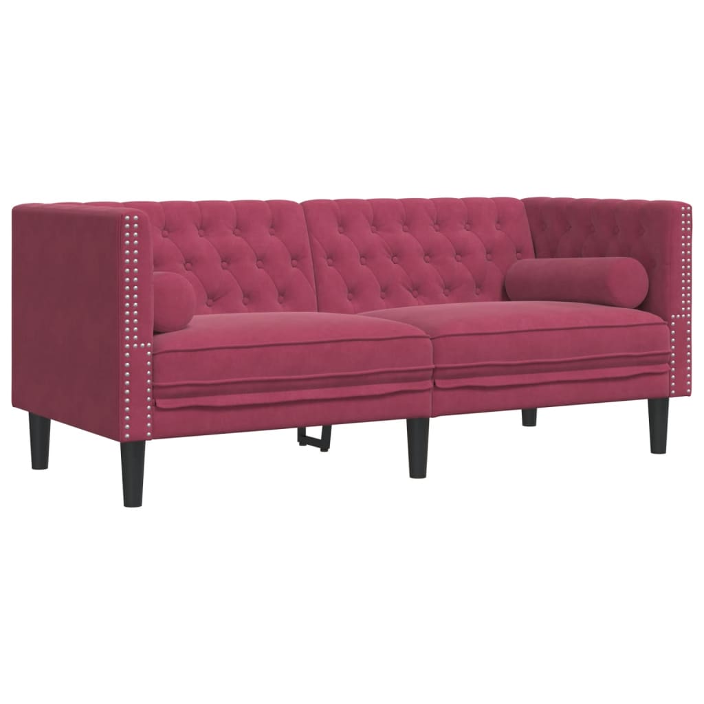 2-dijelni set sofa Chesterfield crvena boja vina baršunasti