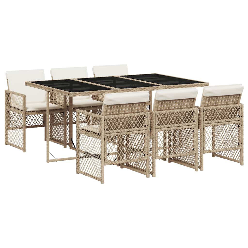 7-dijelni vrtni blagovaonski set od poliratana s jastucima bež