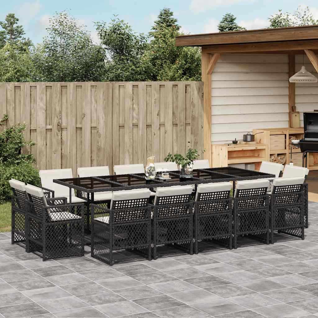 15-dijelni vrtni blagovaonski set s jastucima poliratan crni