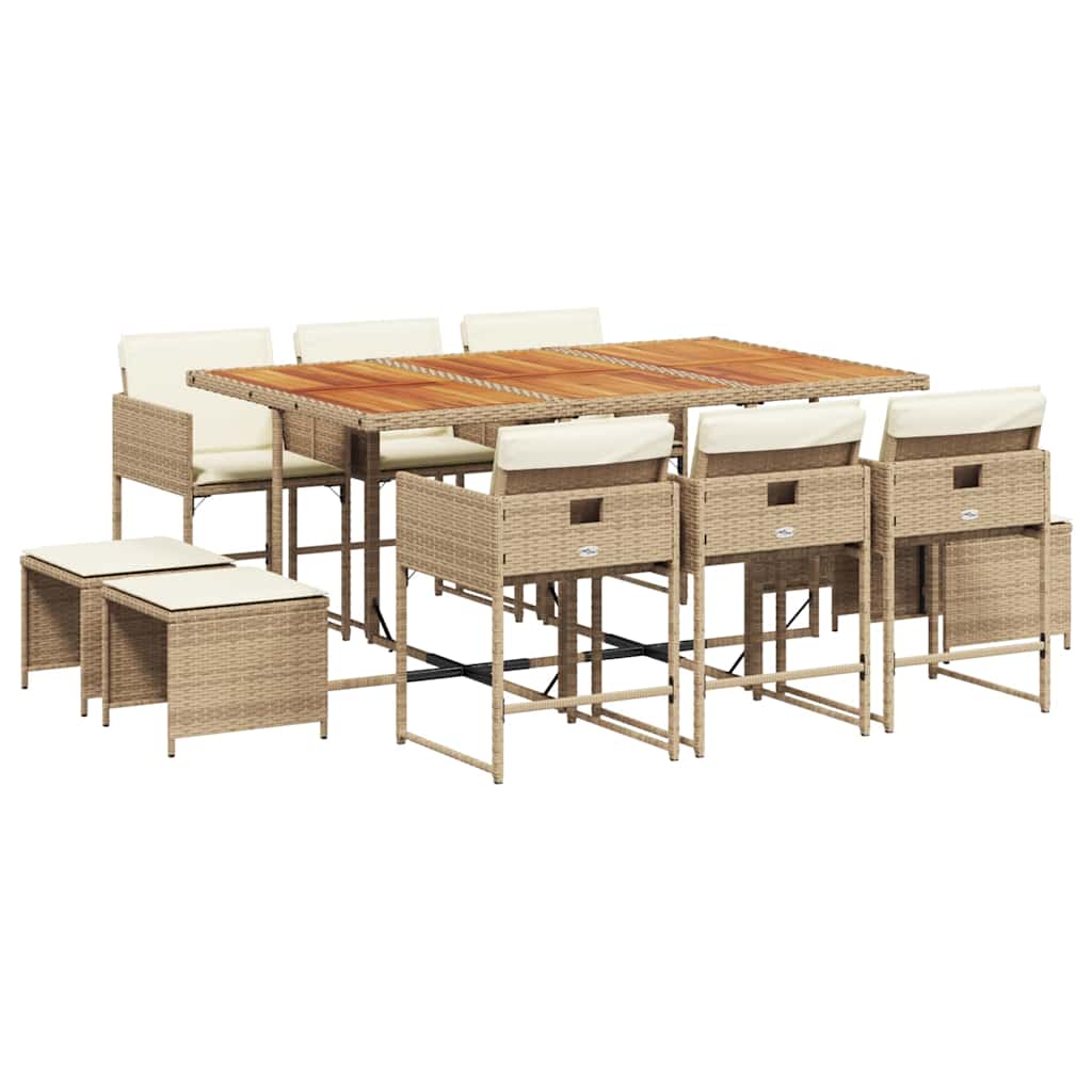 11-dijelni vrtni blagovaonski set od poliratana s jastucima bež