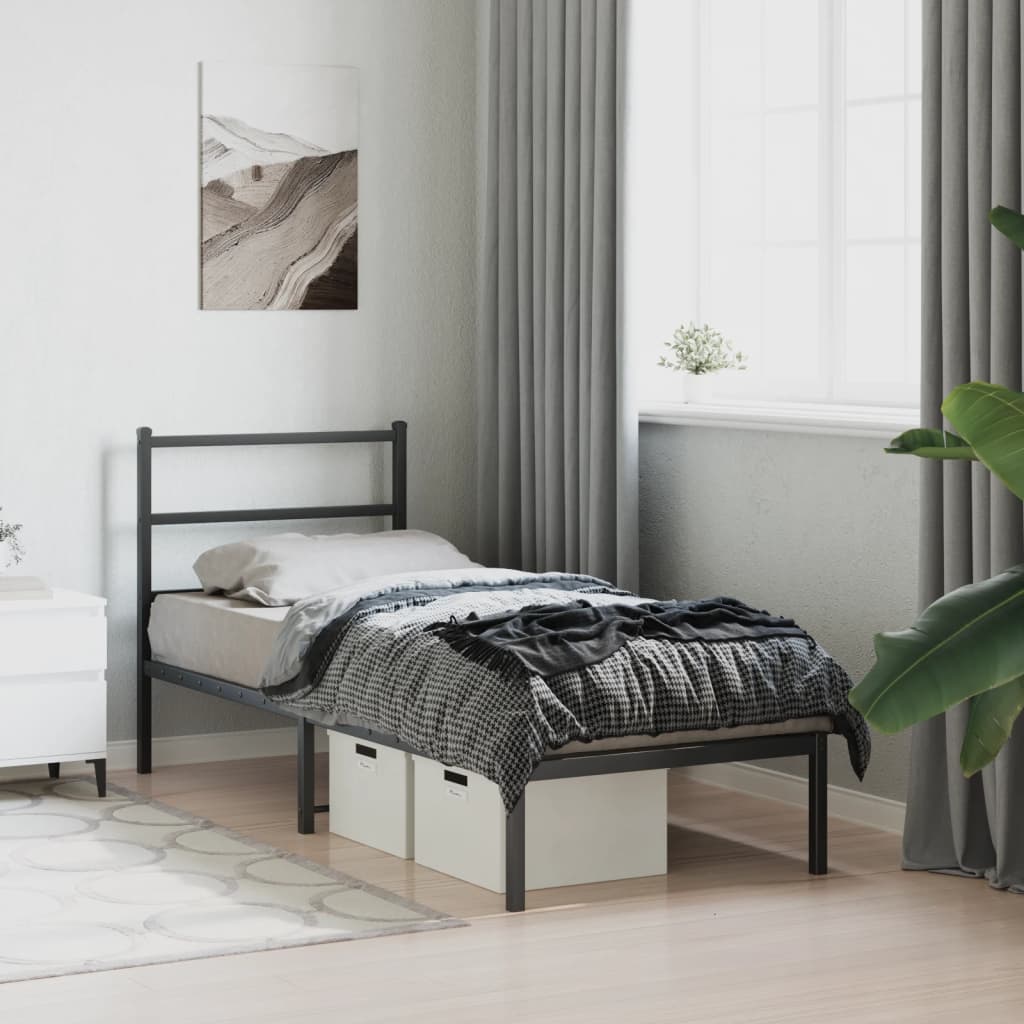 Metalni okvir za krevet s uzglavljem crni 75x190 cm