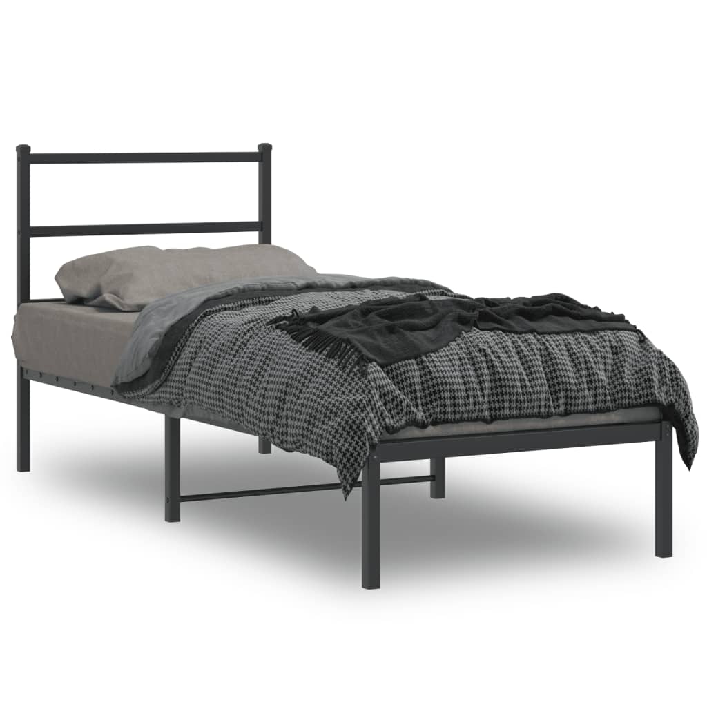 Metalni okvir za krevet s uzglavljem crni 75x190 cm