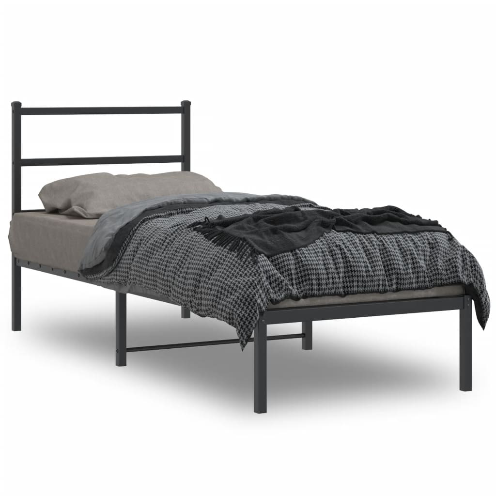 Metalni okvir za krevet s uzglavljem crni 80x200 cm