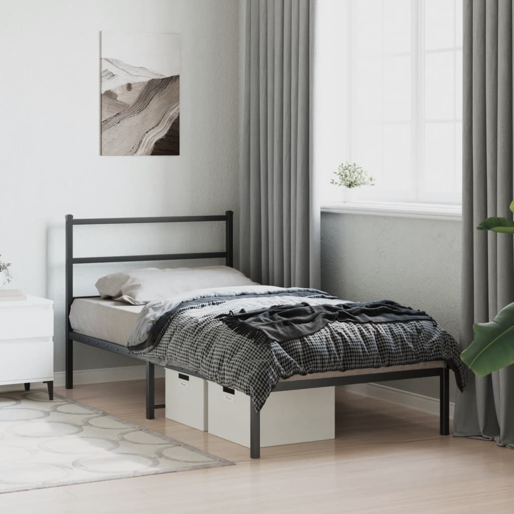 Metalni okvir za krevet s uzglavljem crni 100x200 cm