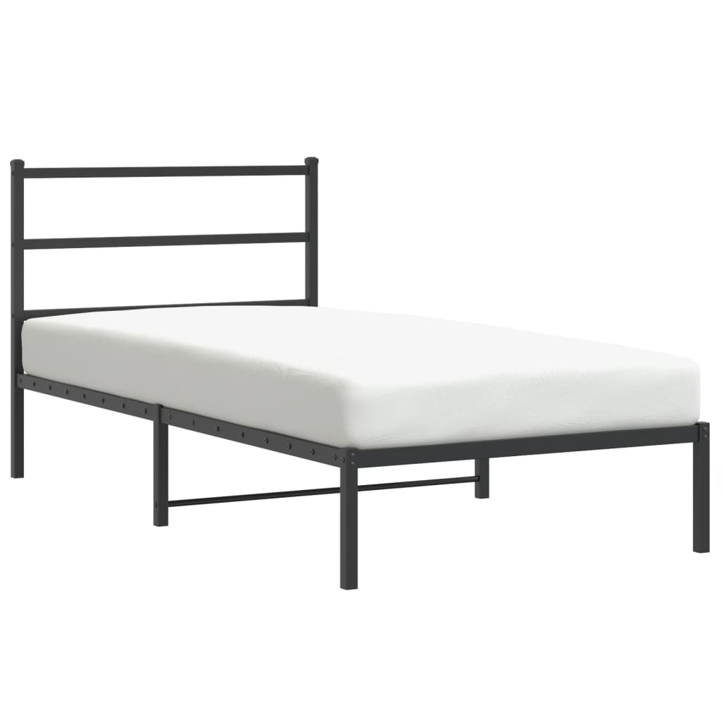 Metalni okvir za krevet s uzglavljem crni 107x203 cm