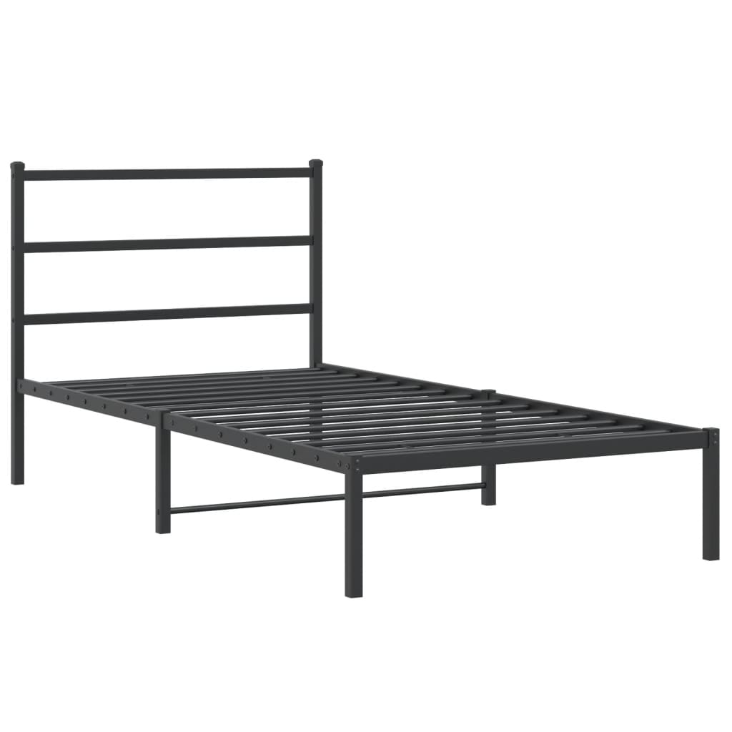 Metalni okvir za krevet s uzglavljem crni 107x203 cm