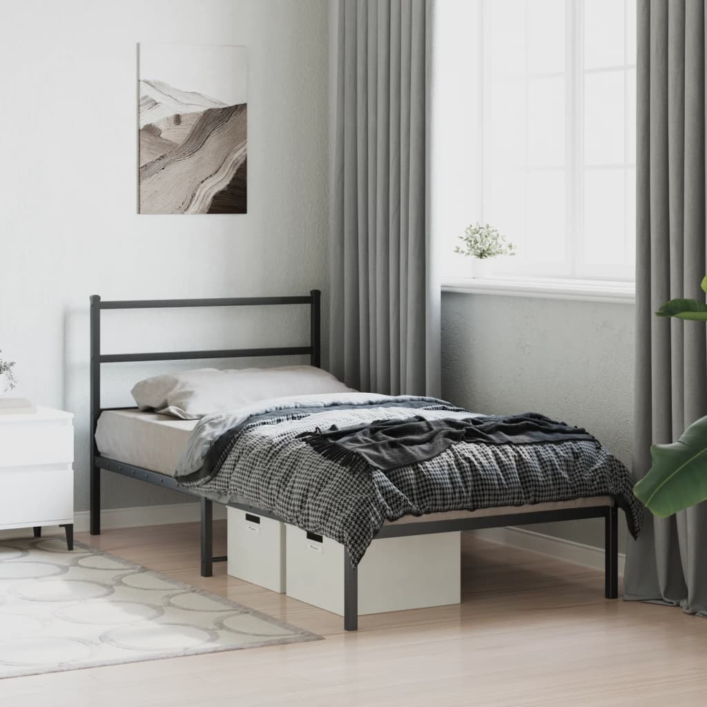 Metalni okvir za krevet s uzglavljem crni 107x203 cm
