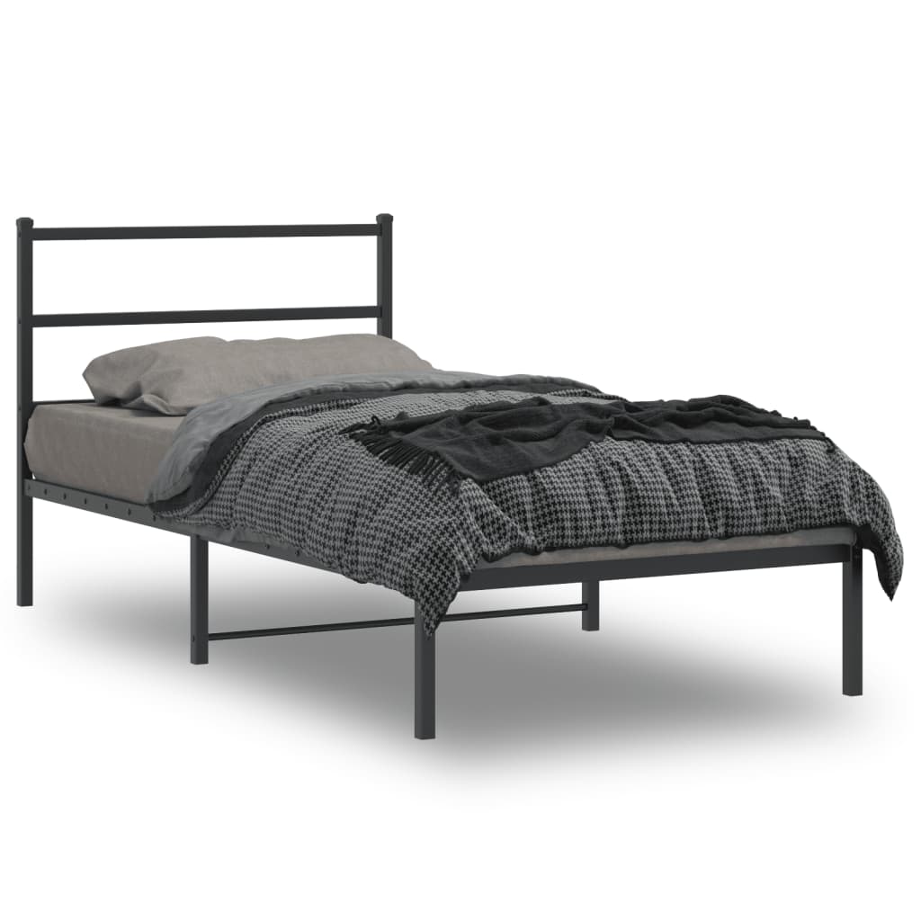 Metalni okvir za krevet s uzglavljem crni 107x203 cm