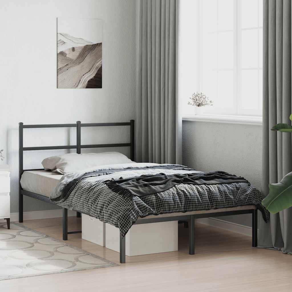 Metalni okvir za krevet s uzglavljem crni 120x190 cm