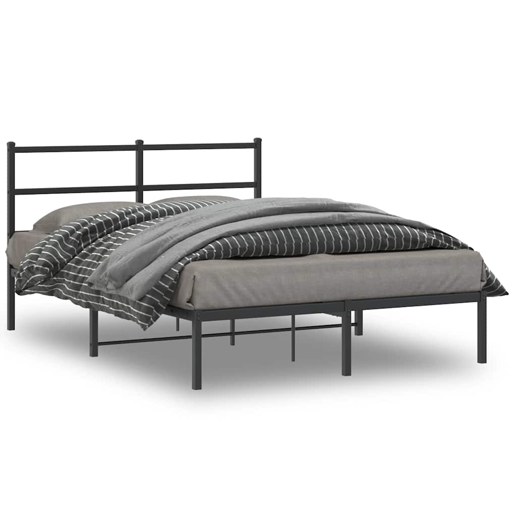 Metalni okvir za krevet s uzglavljem crni 140x200 cm