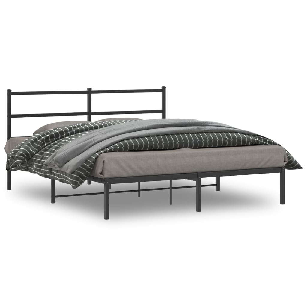 Metalni okvir za krevet s uzglavljem crni 150x200 cm