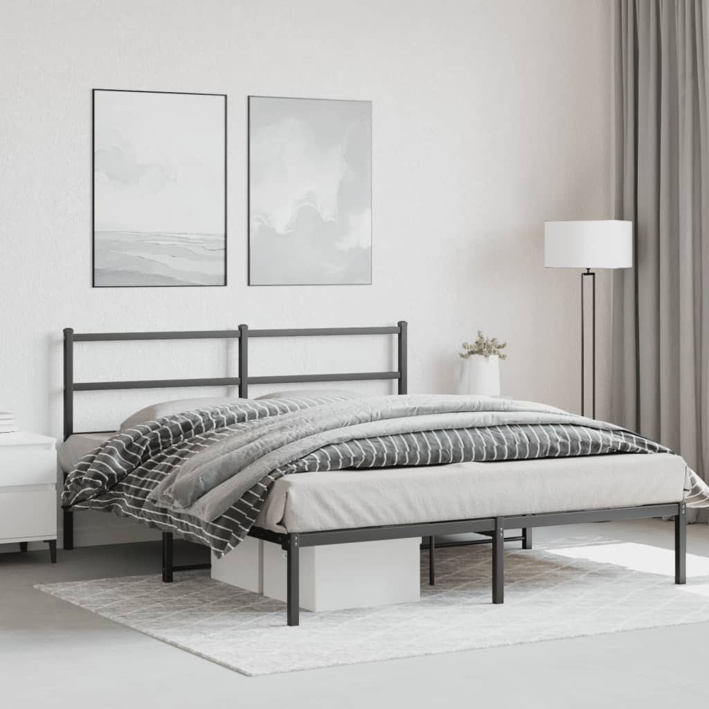 Metalni okvir za krevet s uzglavljem crni 160x200 cm
