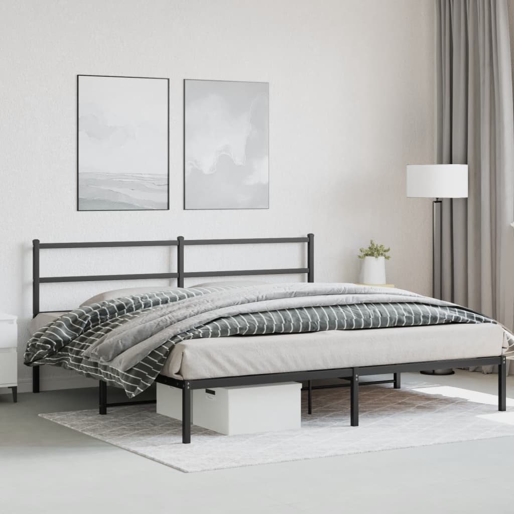 Metalni okvir za krevet s uzglavljem crni 180x200 cm