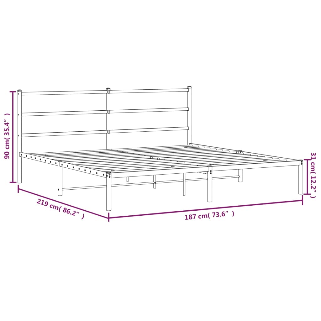 Metalni okvir za krevet s uzglavljem crni 183x213 cm