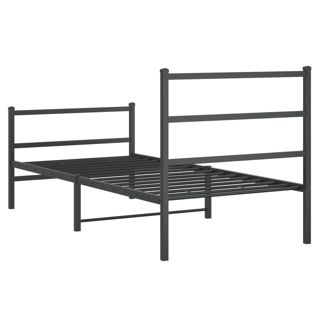 Metalni okvir kreveta s uzglavljem i podnožjem crni 90 x 190 cm