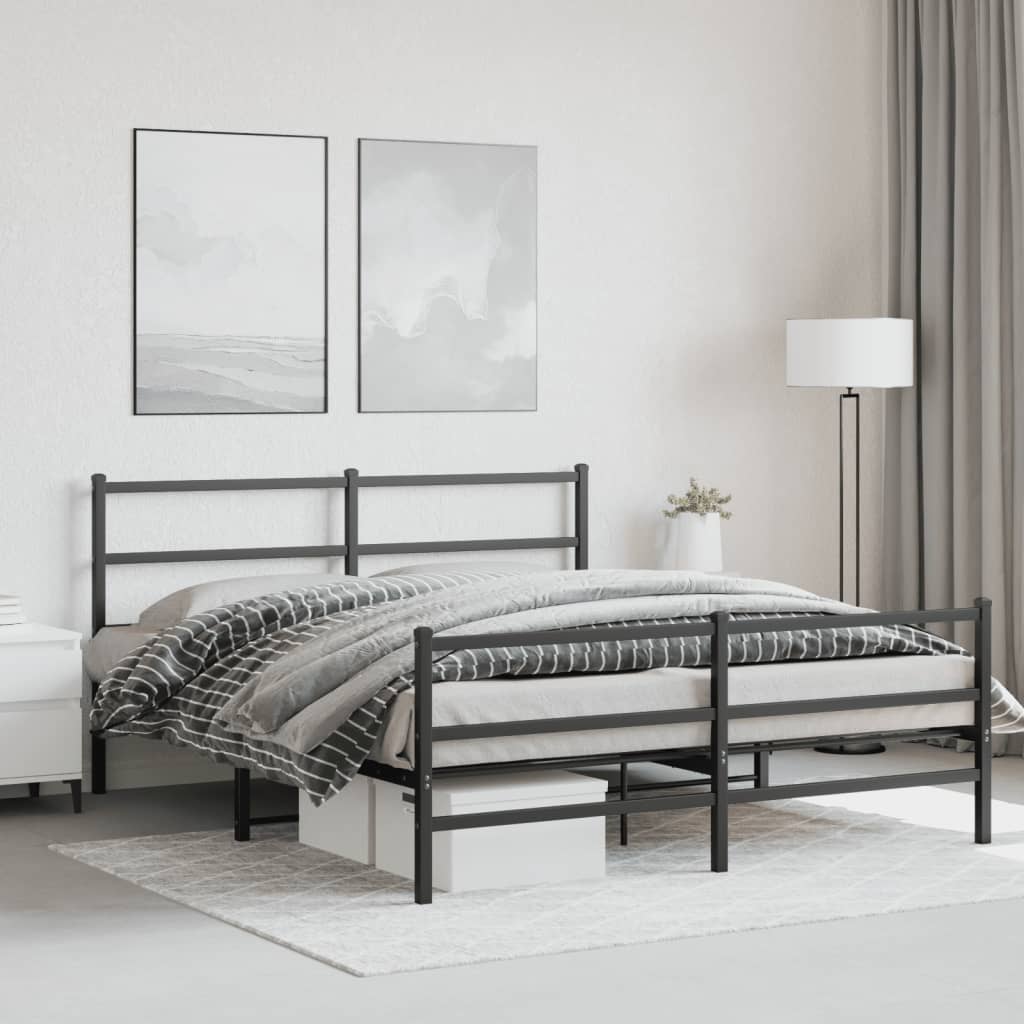 Metalni okvir kreveta s uzglavljem i podnožjem crni 150x200 cm