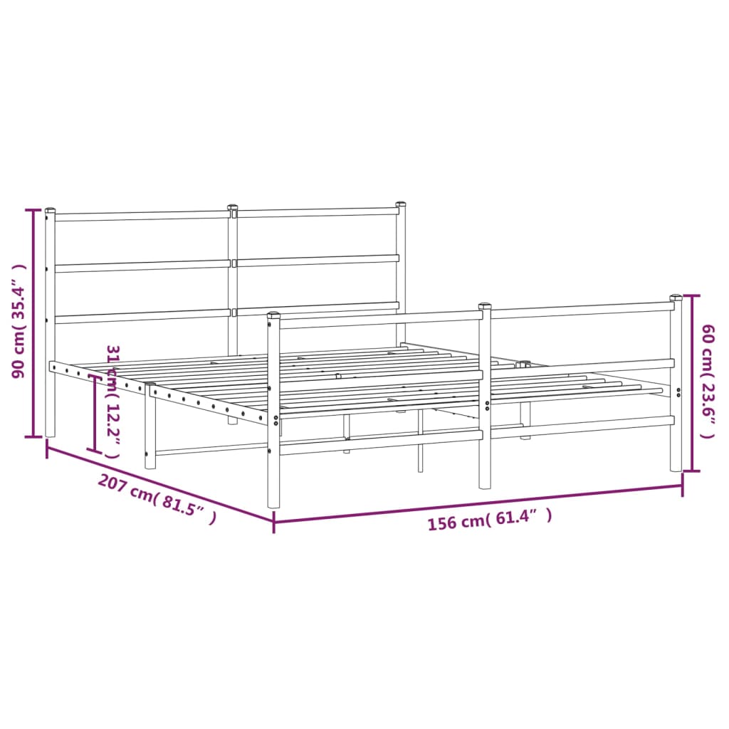 Metalni okvir kreveta s uzglavljem i podnožjem crni 150x200 cm