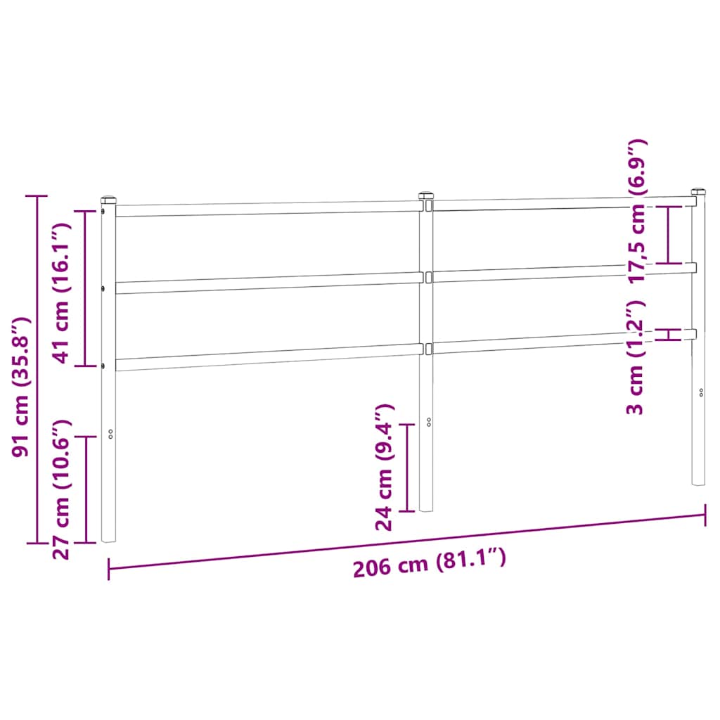 Metalno zamjensko uzglavlje crno 200 cm