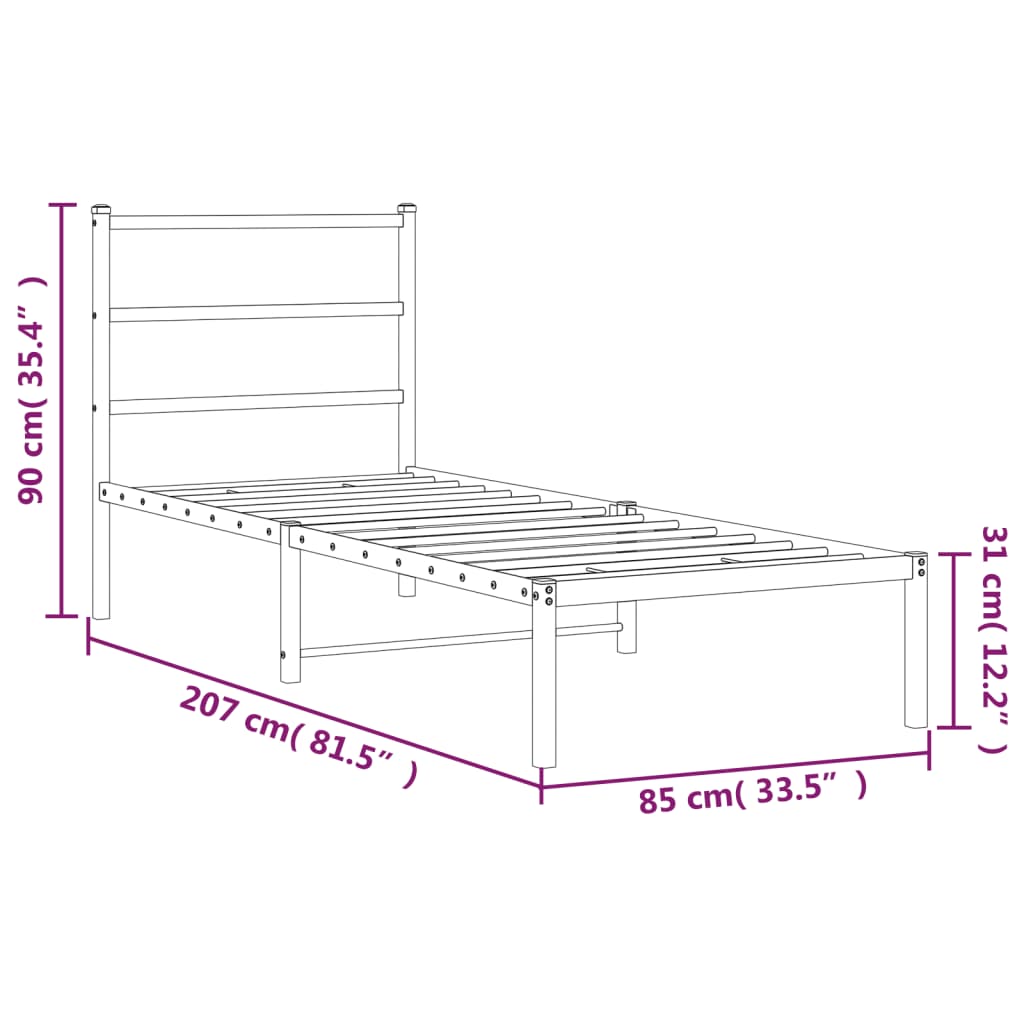 Metalni okvir za krevet s uzglavljem bijeli 80x200 cm