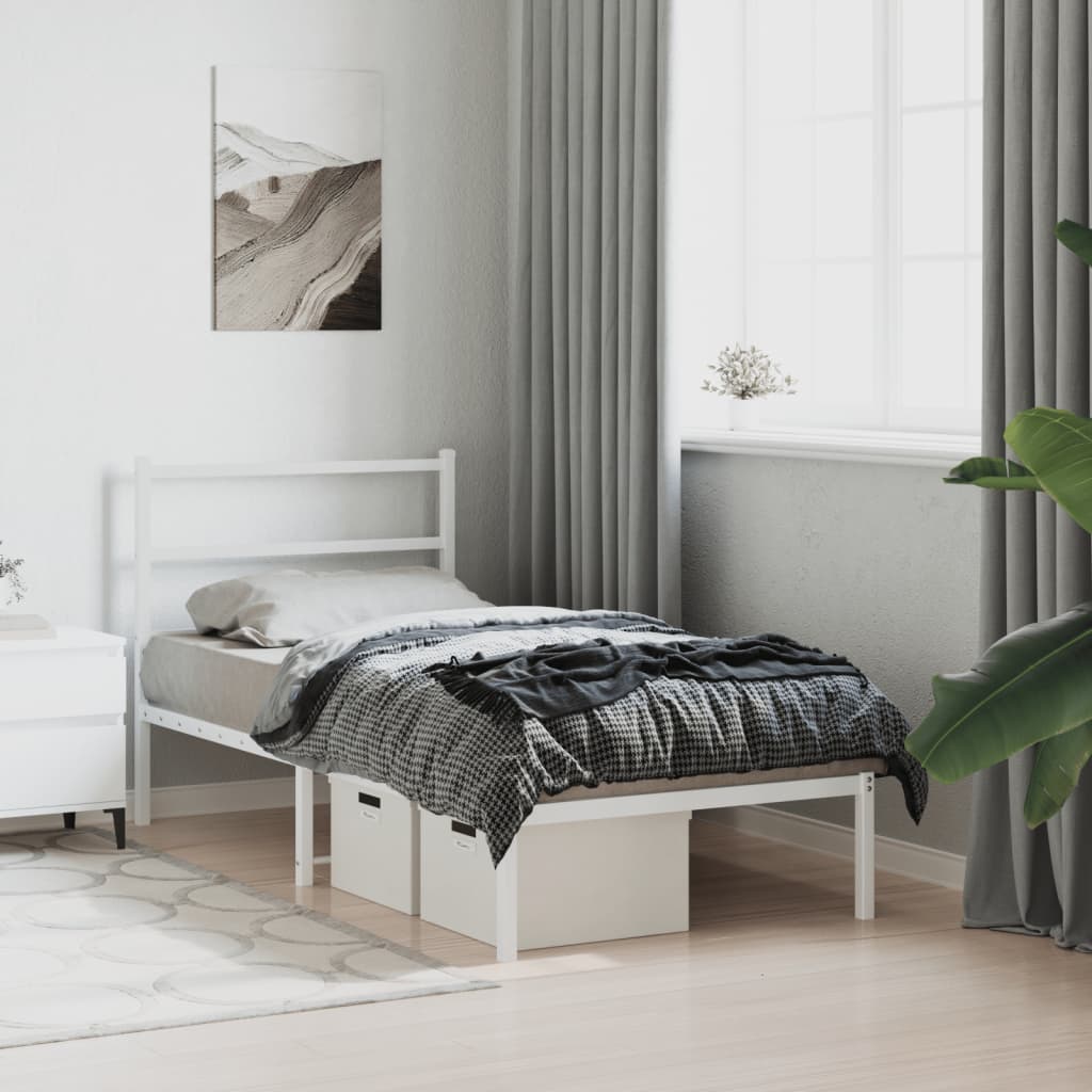 Metalni okvir za krevet s uzglavljem bijeli 90x200 cm