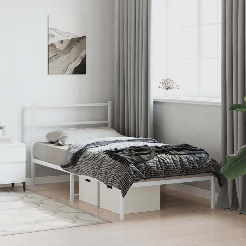 Metalni okvir za krevet s uzglavljem bijeli 100x190 cm