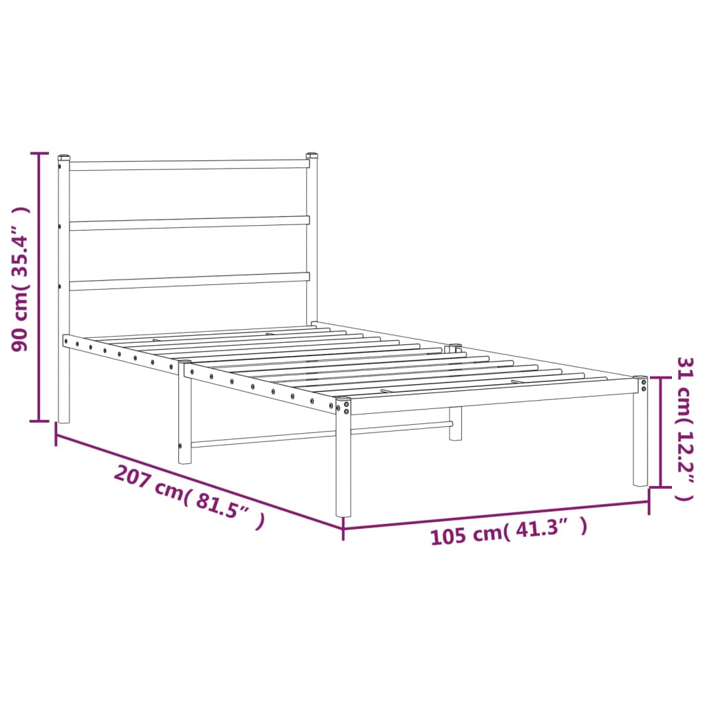 Metalni okvir za krevet s uzglavljem bijeli 100x200 cm