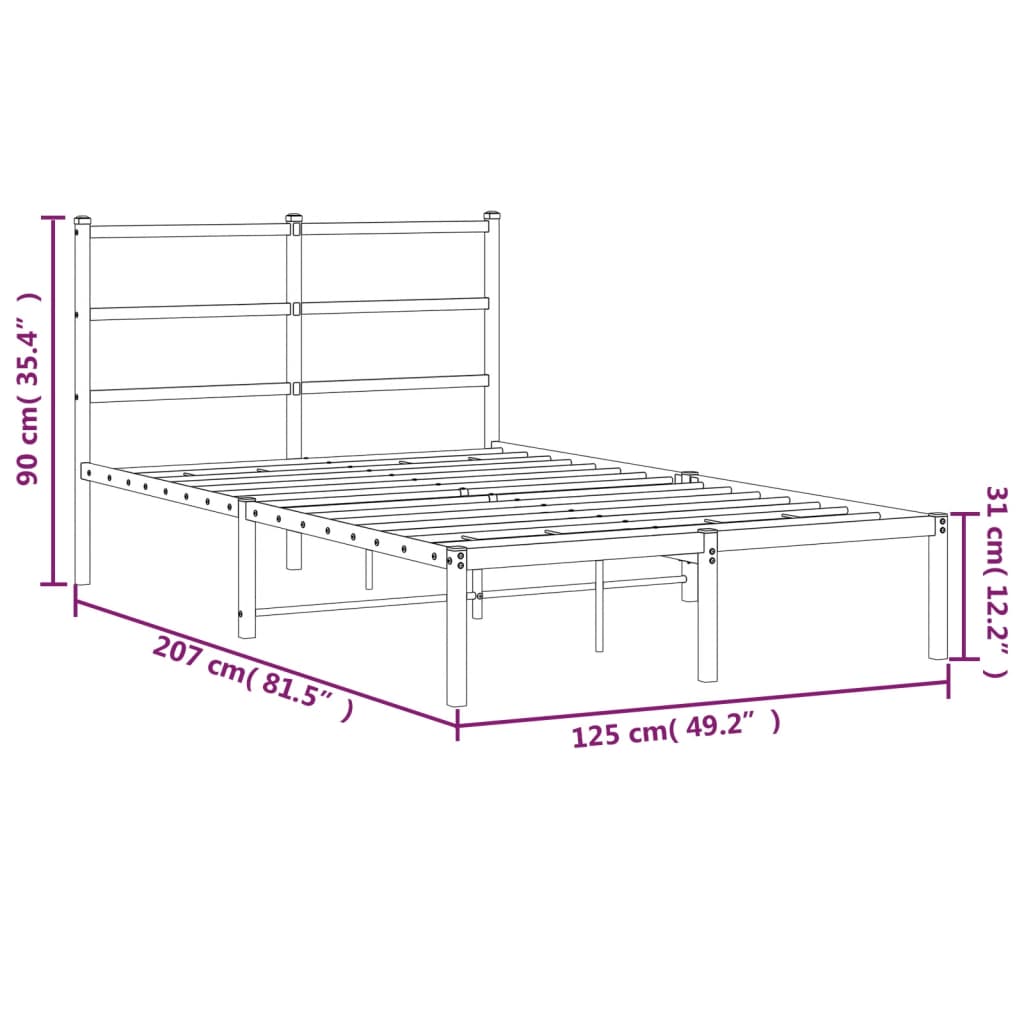 Metalni okvir za krevet s uzglavljem bijeli 120x200 cm