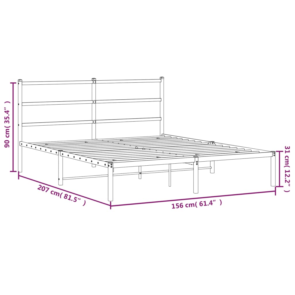 Metalni okvir za krevet s uzglavljem bijeli 150x200 cm