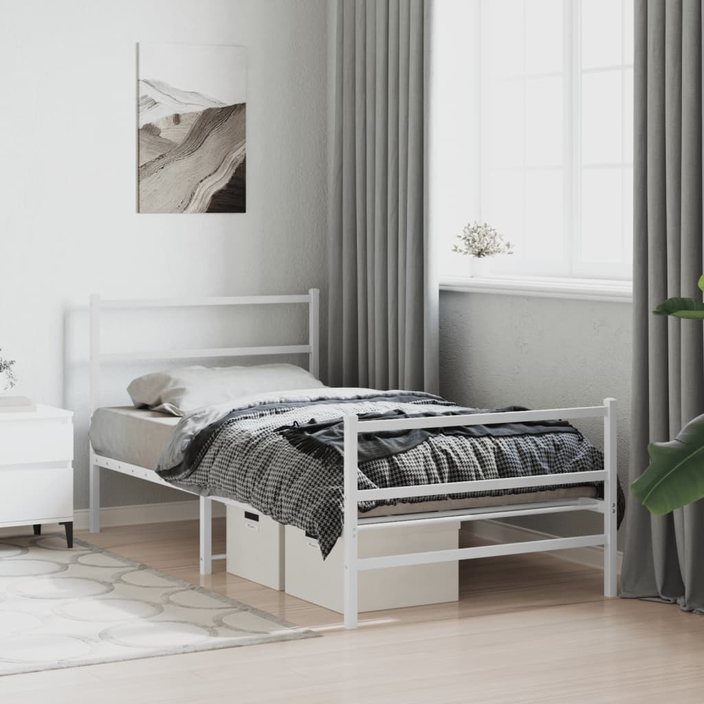 Metalni okvir kreveta uzglavlje i podnožje bijeli 107x203 cm