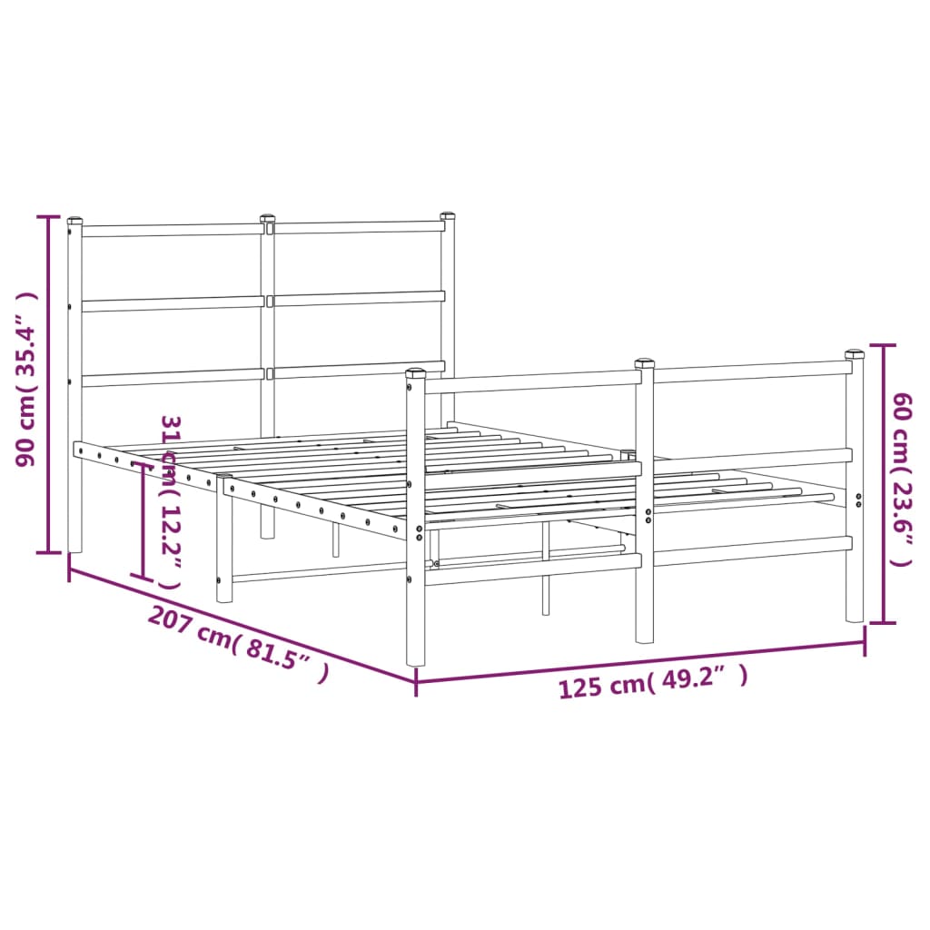 Metalni okvir kreveta uzglavlje i podnožje bijeli 120x200 cm