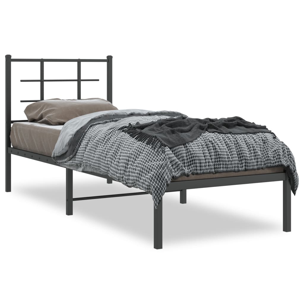 Metalni okvir za krevet s uzglavljem crni 75x190 cm