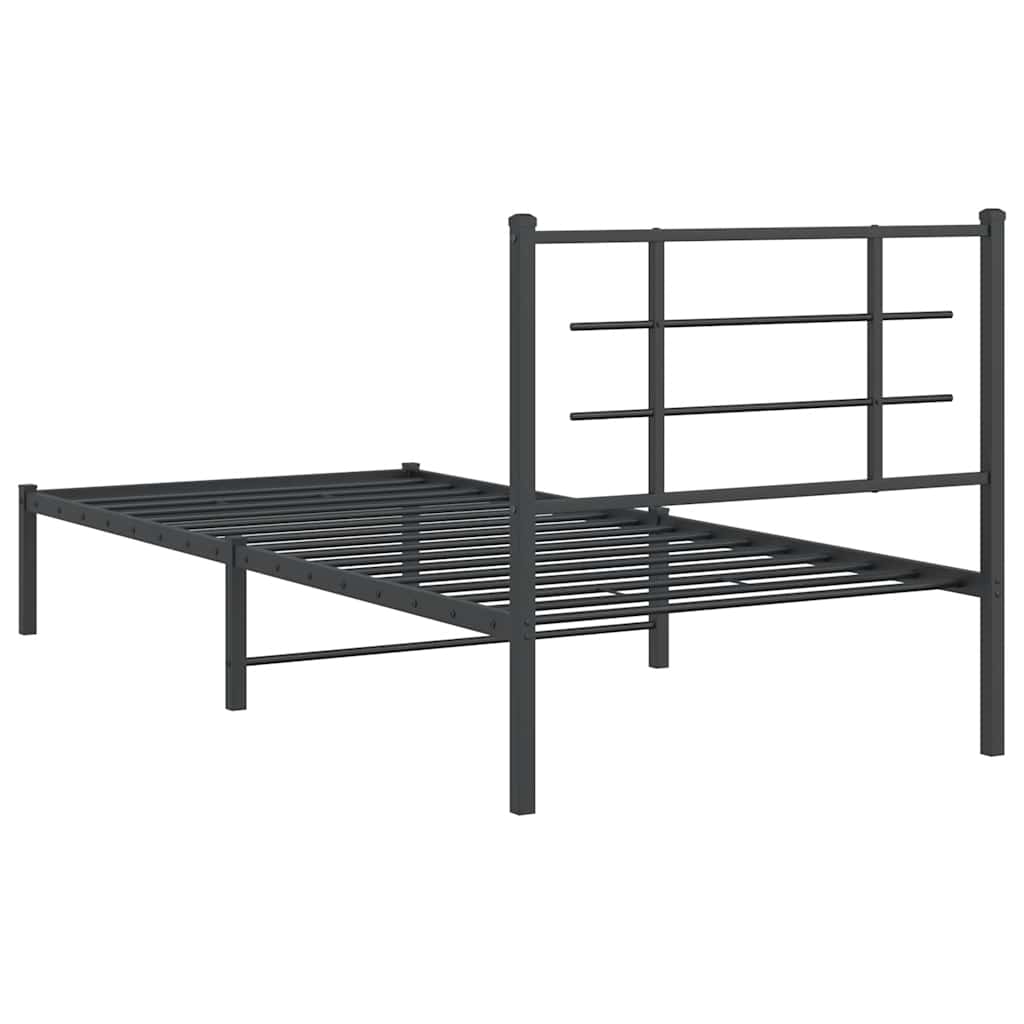 Metalni okvir za krevet s uzglavljem crni 90x200 cm