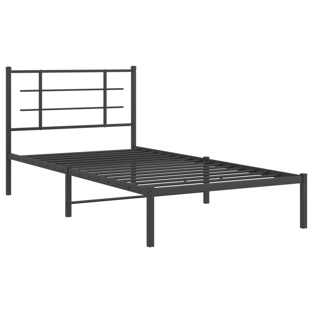 Metalni okvir za krevet s uzglavljem crni 107x203 cm