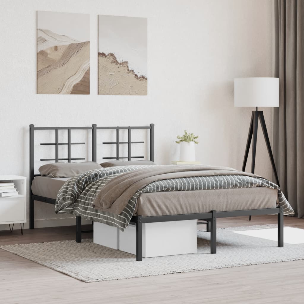 Metalni okvir za krevet s uzglavljem crni 120x200 cm