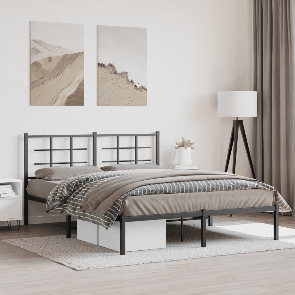 Metalni okvir za krevet s uzglavljem crni 160x200 cm