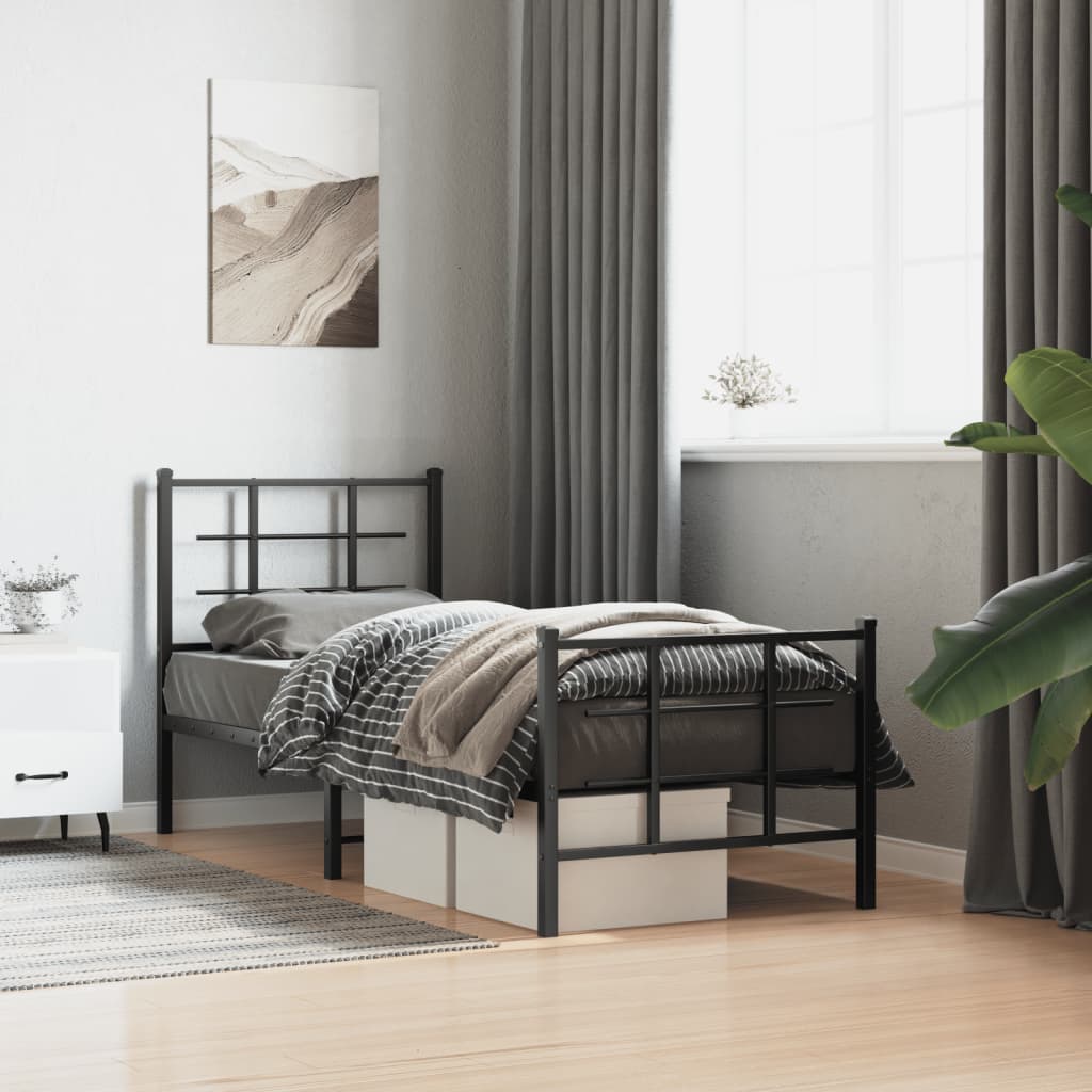 Metalni okvir kreveta uzglavlje i podnožje crni 75x190 cm