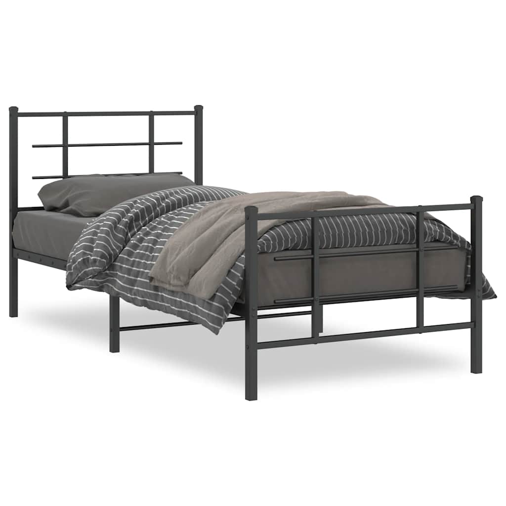 Metalni okvir kreveta uzglavlje i podnožje crni 90 x 200 cm