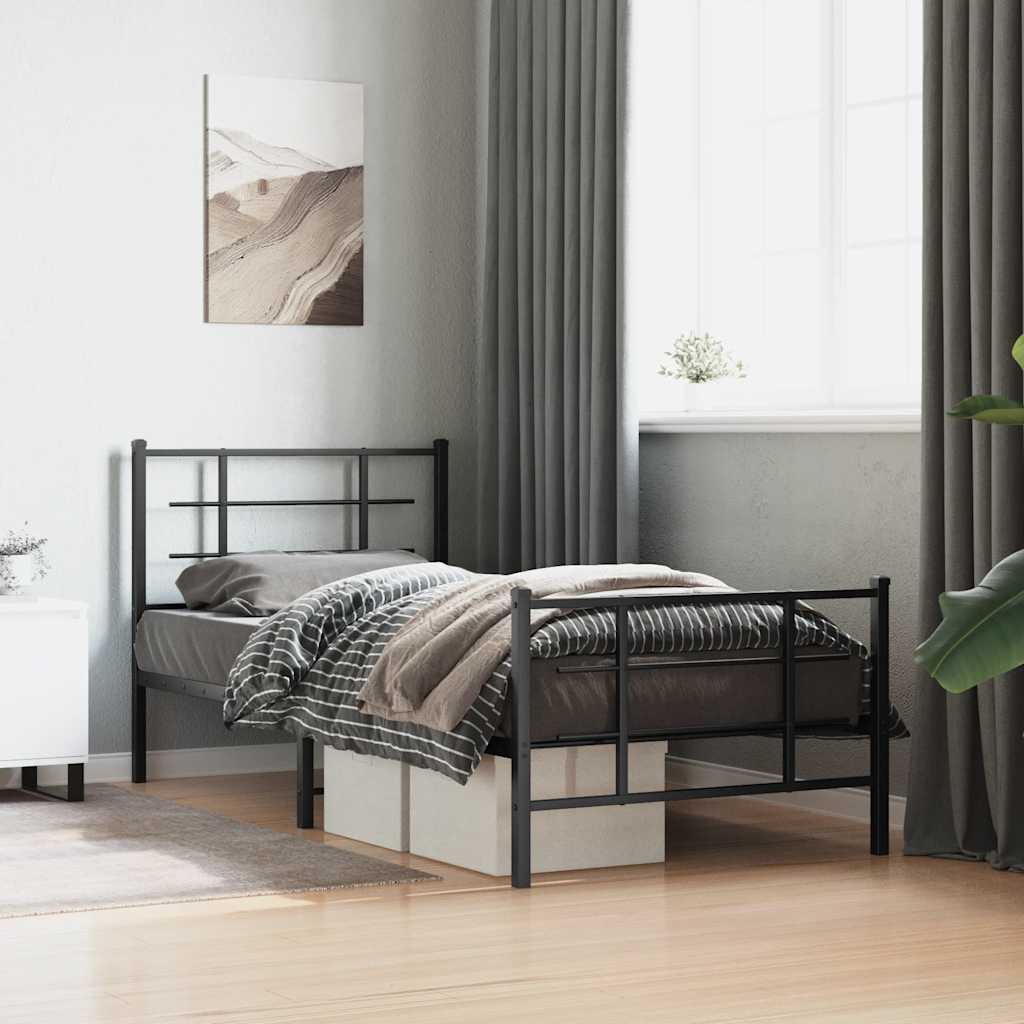 Metalni okvir kreveta uzglavlje i podnožje crni 90 x 200 cm