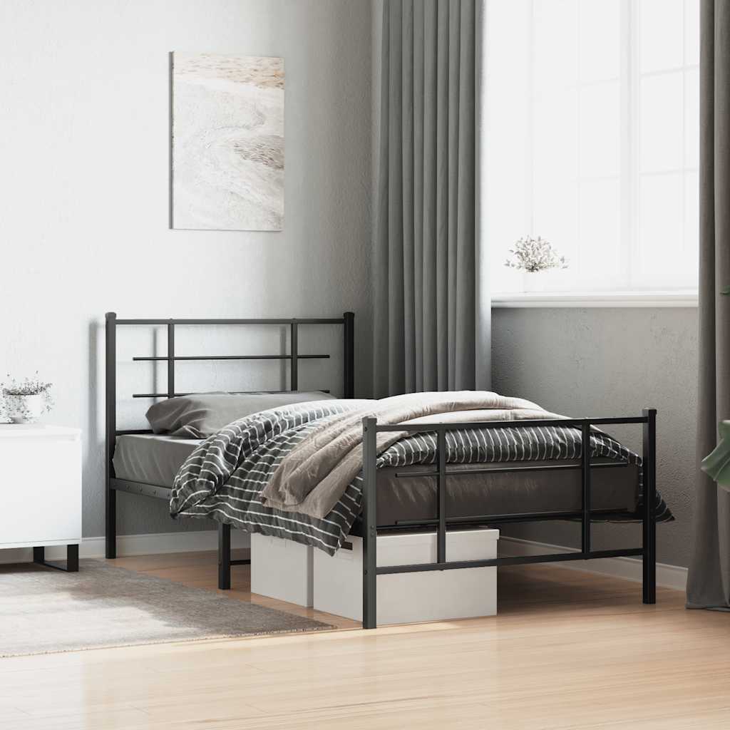 Metalni okvir kreveta uzglavlje i podnožje crni 100x200 cm