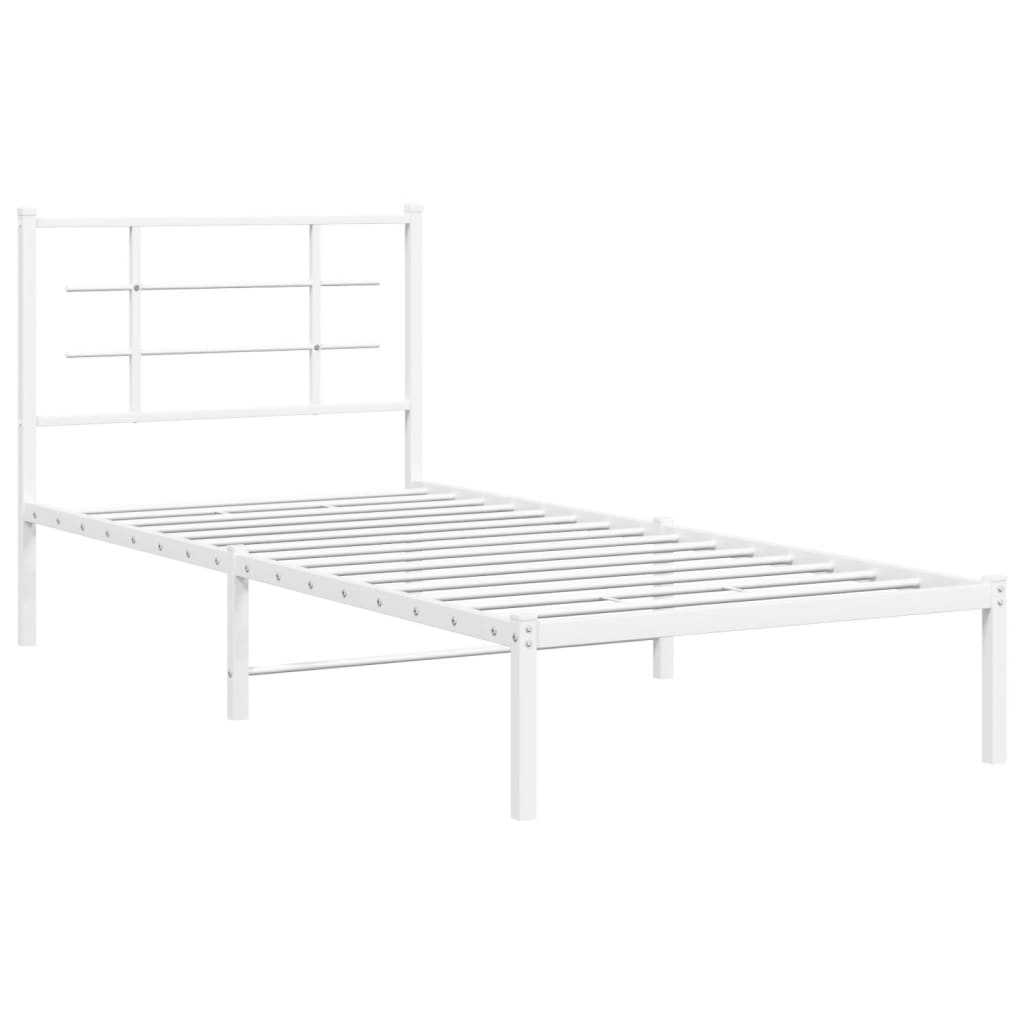 Metalni okvir za krevet s uzglavljem bijeli 90 x 190 cm