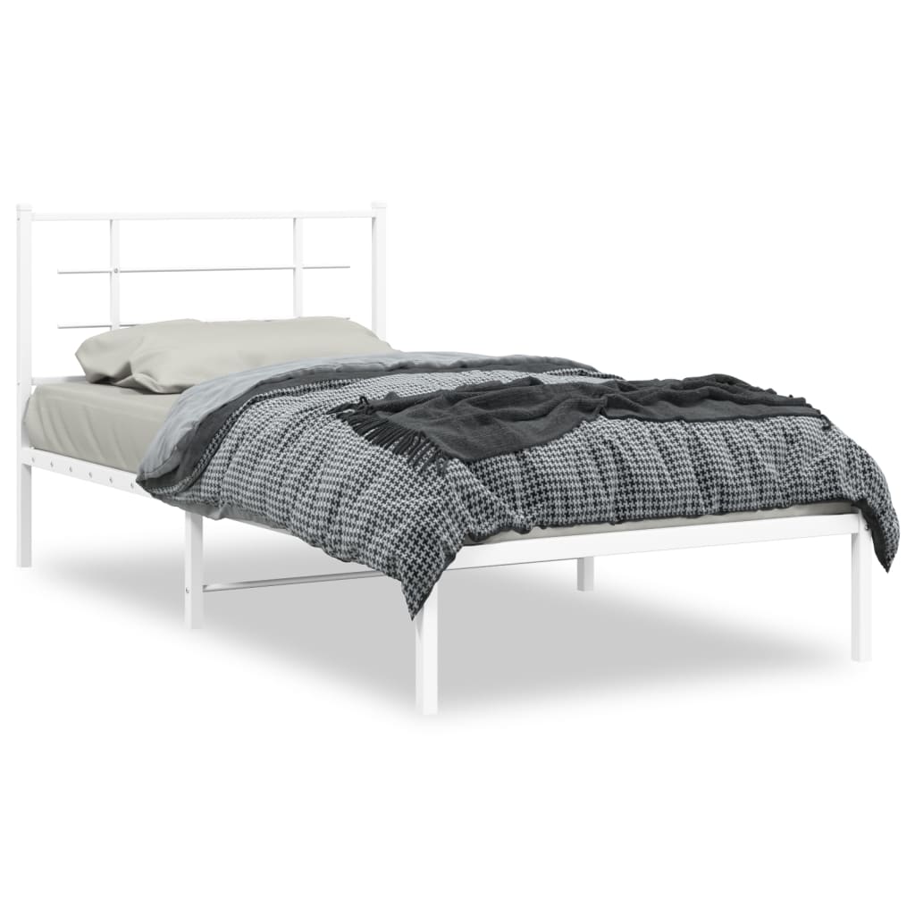Metalni okvir za krevet s uzglavljem bijeli 107x203 cm