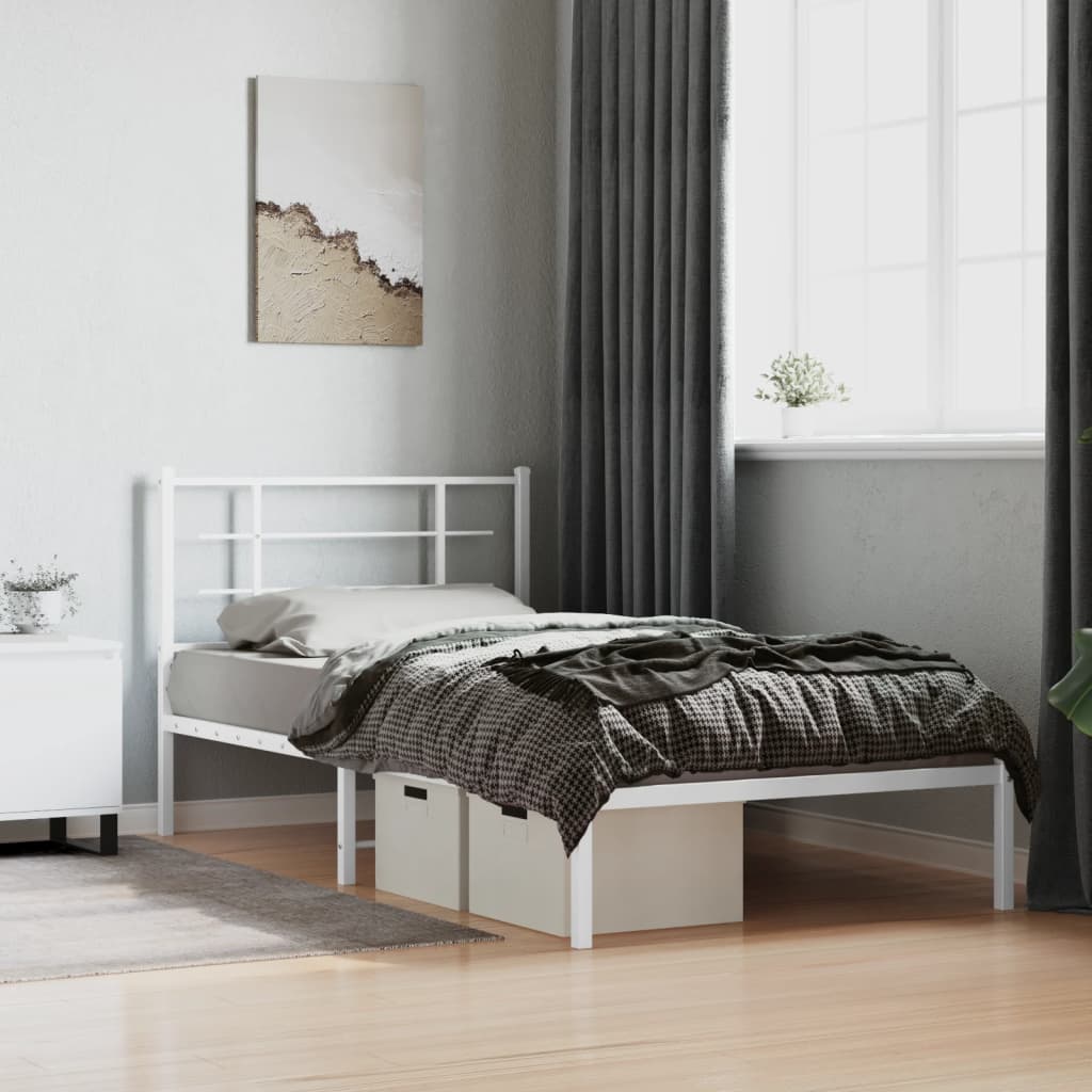 Metalni okvir za krevet s uzglavljem bijeli 107x203 cm
