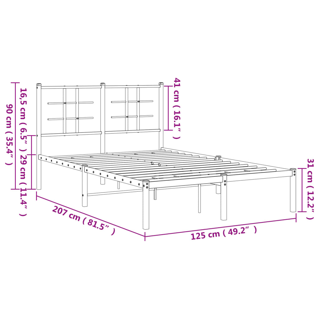 Metalni okvir za krevet s uzglavljem bijeli 120x200 cm