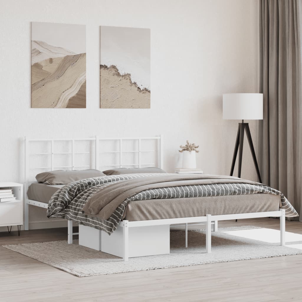Metalni okvir za krevet s uzglavljem bijeli 160x200 cm