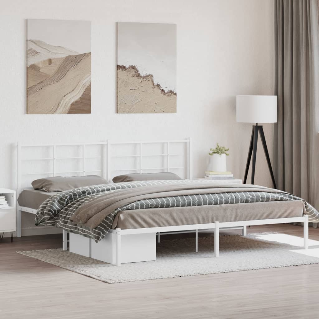 Metalni okvir za krevet s uzglavljem bijeli 200x200 cm