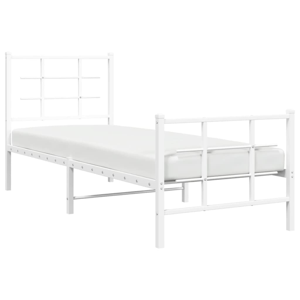 Metalni okvir kreveta uzglavlje i podnožje bijeli 75x190 cm