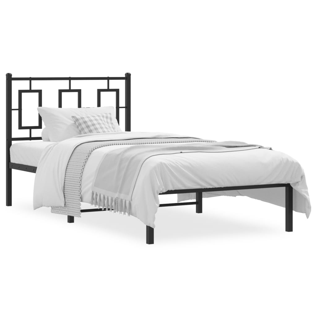 Metalni okvir za krevet s uzglavljem crni 90x200 cm