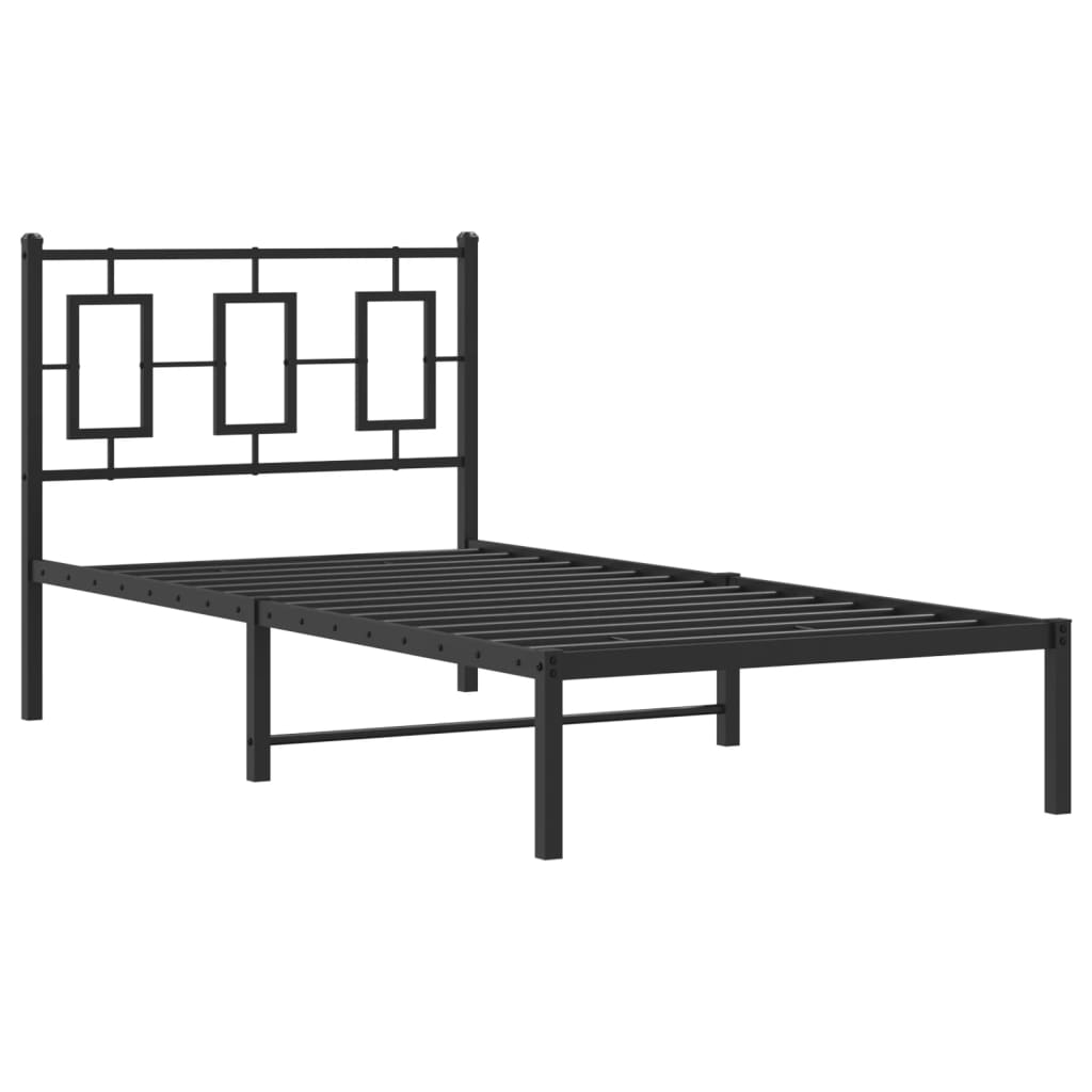Metalni okvir za krevet s uzglavljem crni 90x200 cm